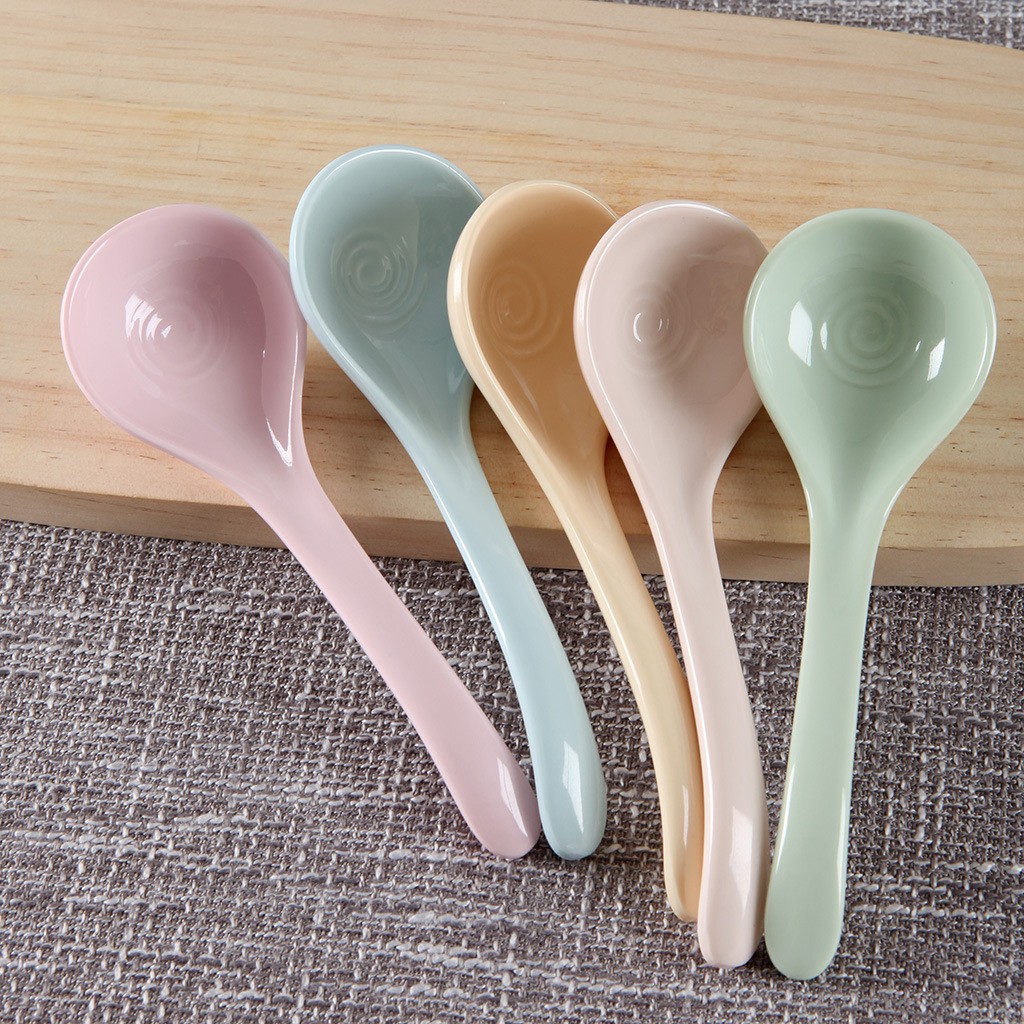食品级密胺勺子家用饭勺短柄调羹简约纯色可爱大头勺高颜值小汤勺