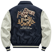 VIP美式 复古双面穿翻领棒球服棉衣男秋冬毛巾绣夹棉加厚拼接外套