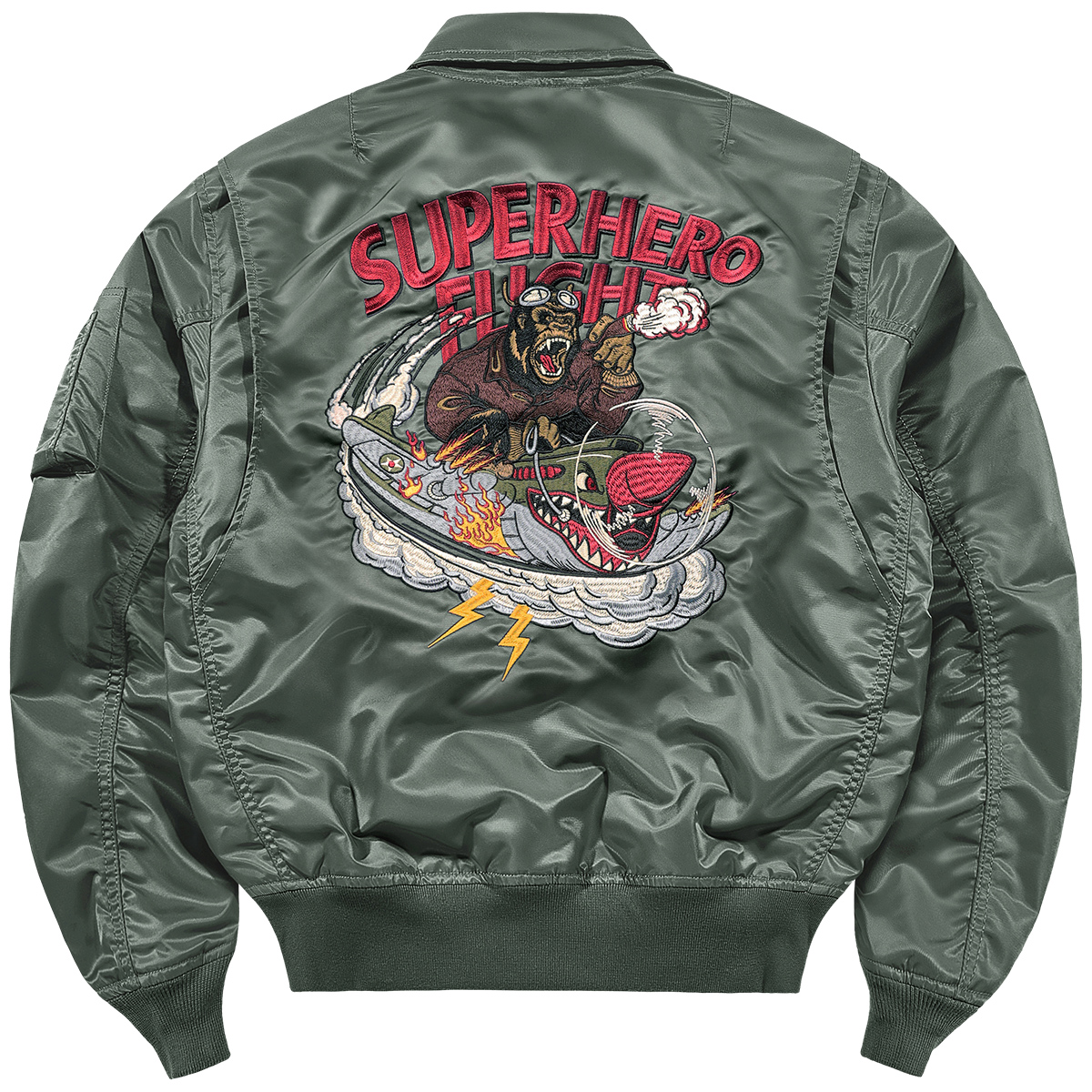 猩猩复古刺绣翻领飞行员夹克外套