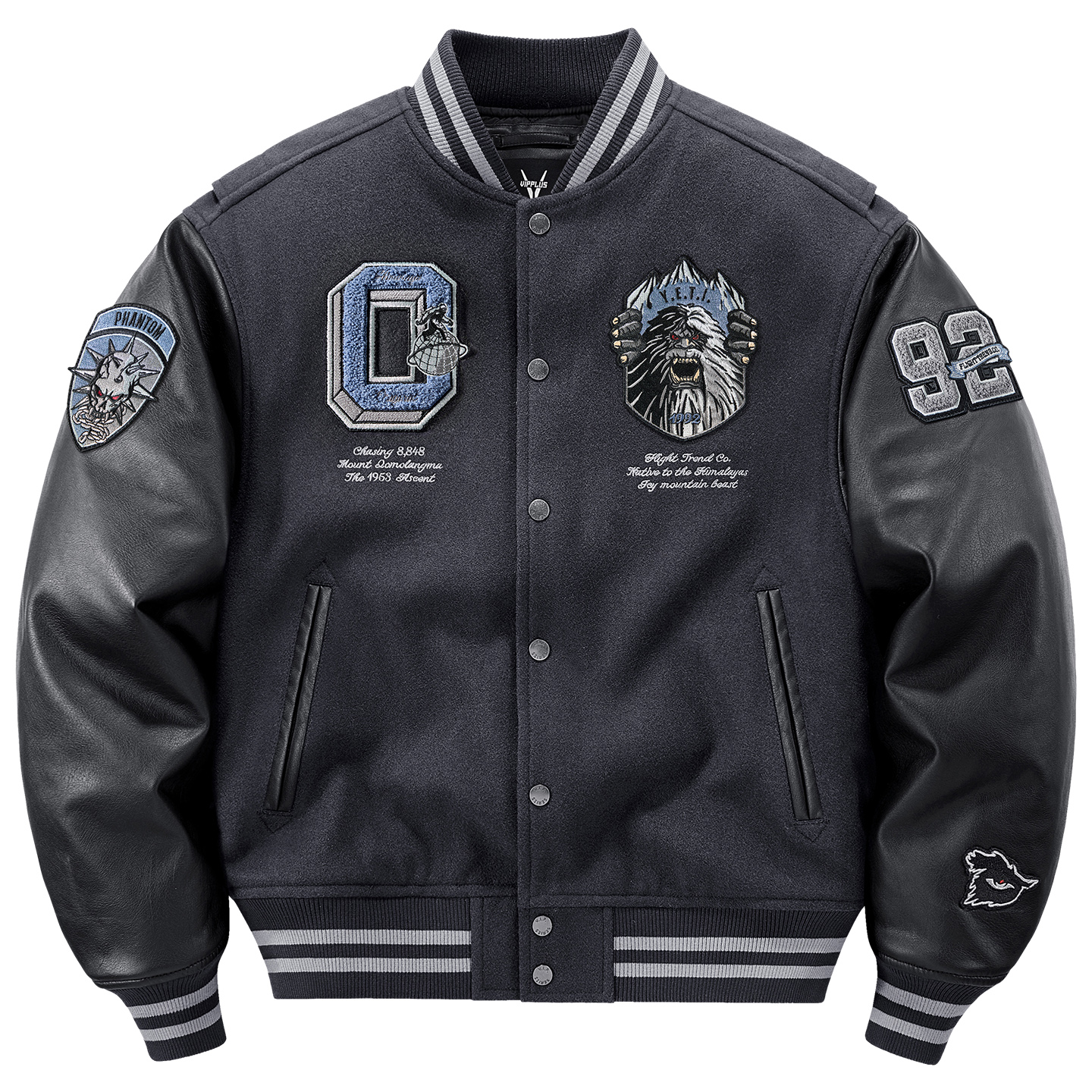 雪怪系列刺绣羊毛呢棒球服棉衣