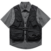 VIP机能短袖 设计感衬衣潮 马甲拼接假两件上衣户外工装 衬衫 男夏季