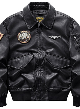VIP翻领飞行员皮夹克男春秋季美式复古徽章机车服宽松pu皮衣外套