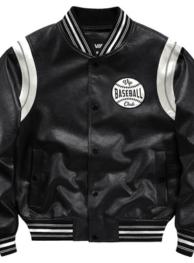 VIP字母棒球服皮衣男春秋vintage美式复古外套宽松机车皮夹克潮牌