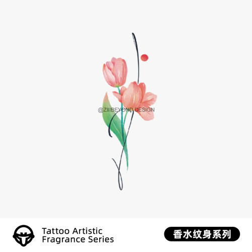 再变粉色花朵香水纹身贴防水