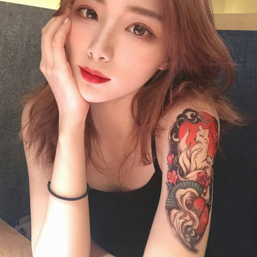 再变纹身贴山海经九尾狐防水女