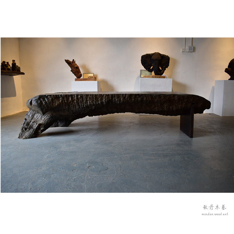 敏丹木艺根雕乌木茶台原生态名宿大板桌酒店大堂大型茶台根雕摆件