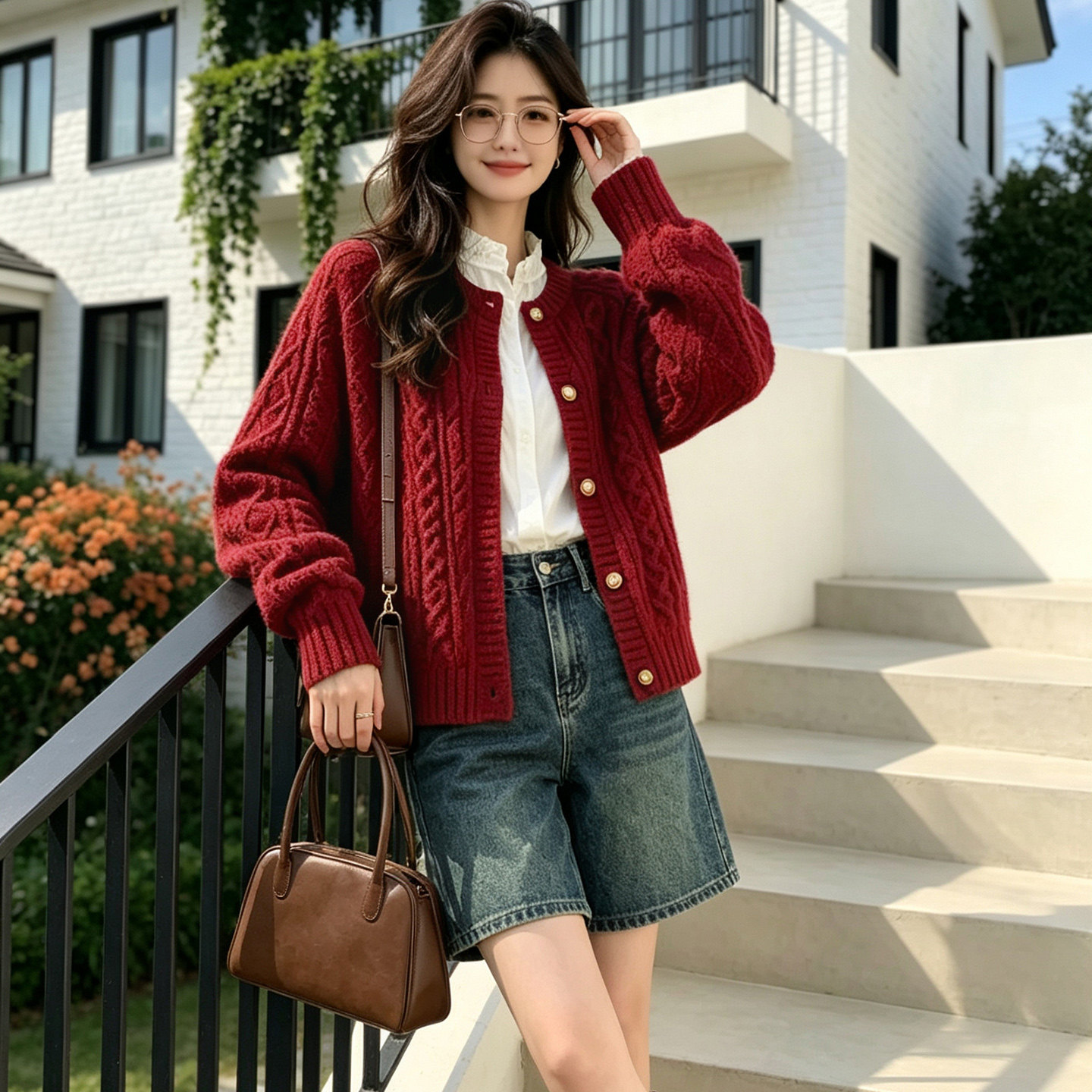 羊毛毛衣外套女开衫圆领外套短款