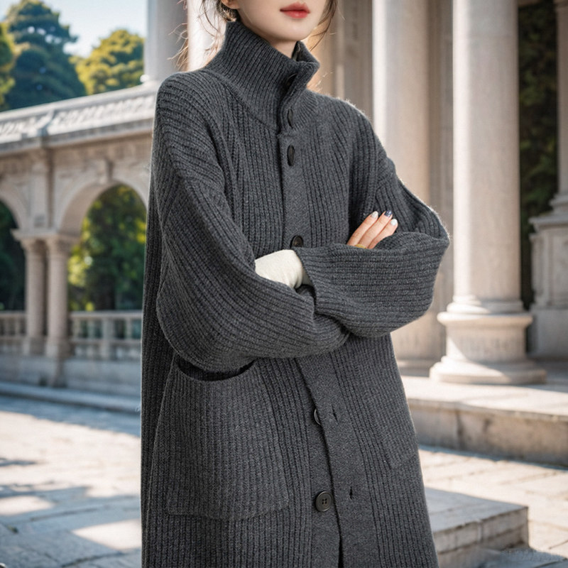 粗线大毛衣外套开衫女加厚中长款