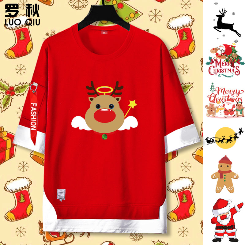 雪花假两件短袖t恤衫男女姜饼人