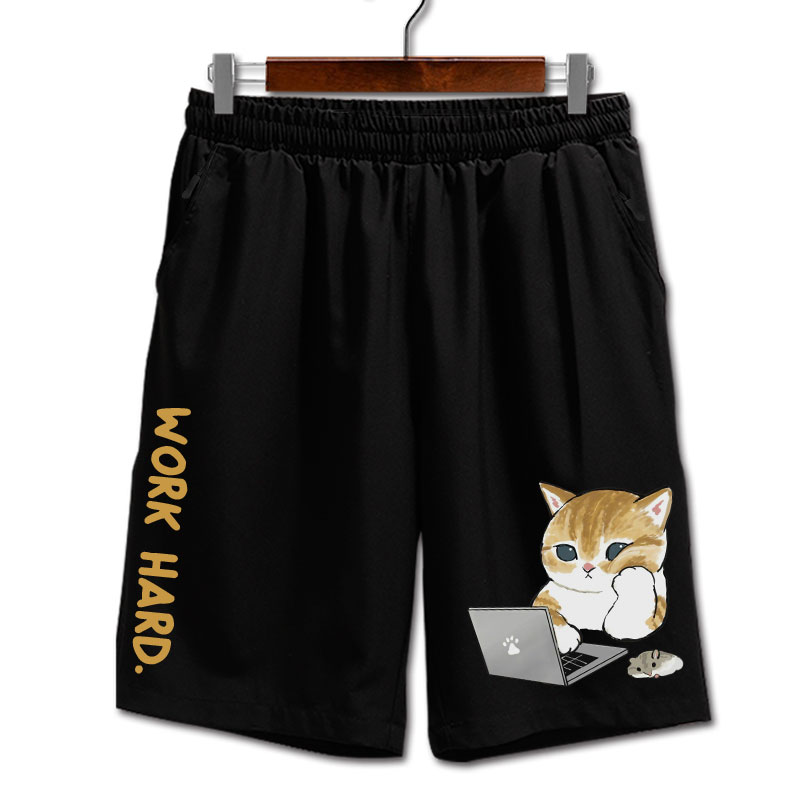 上班族打工人猫咪搬砖社畜摸鱼码字猫咪速干短裤子男士五分裤中裤