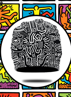 keith haring联名凯斯哈林潮ins涂鸦全幅包头帽男女加绒保暖帽子