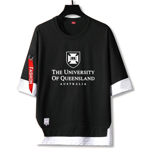 澳大利亚高校国立悉尼大学墨尔本大学假两件短袖t恤衫男女5五分袖
