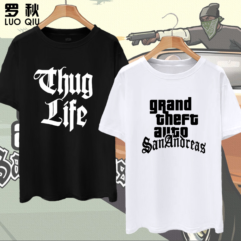 GTASA侠盗猎车手圣安地列斯ThugLife游戏短袖t恤衫男女半袖上衣服