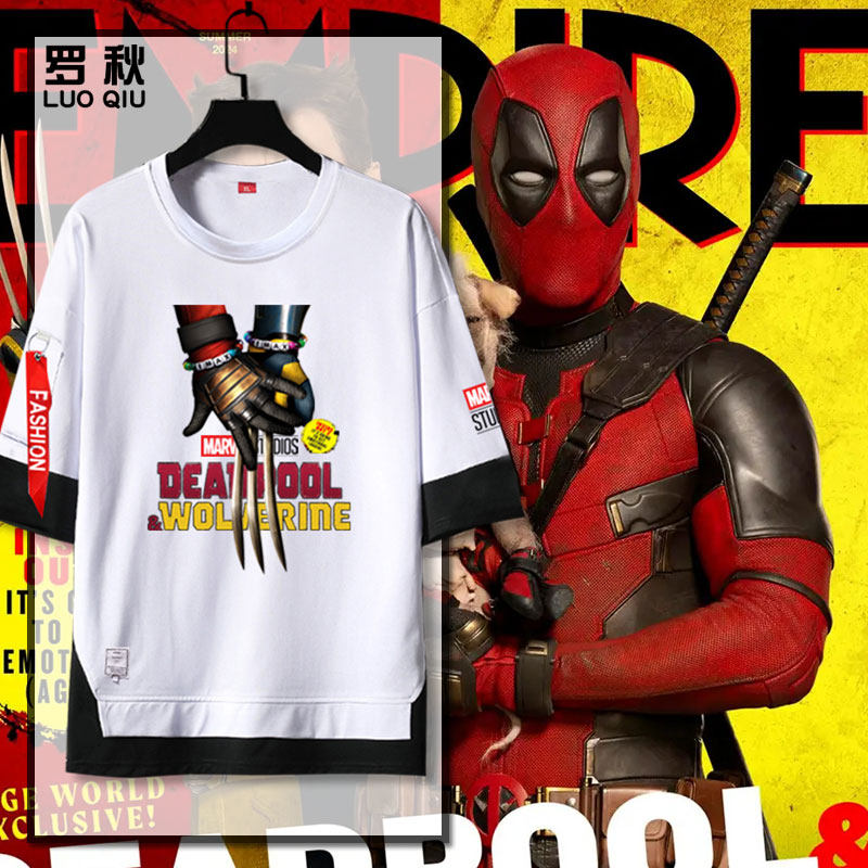 死侍与金刚狼Deadpool 3漫威电影假两件短袖t恤衫男女5五分袖中袖