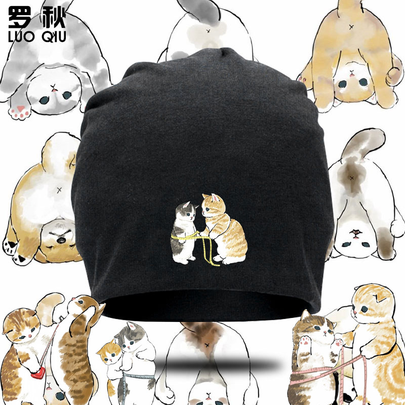 三只猫咪量腰围呆萌可爱日系包头帽子男女学生防寒风保暖帽套头帽