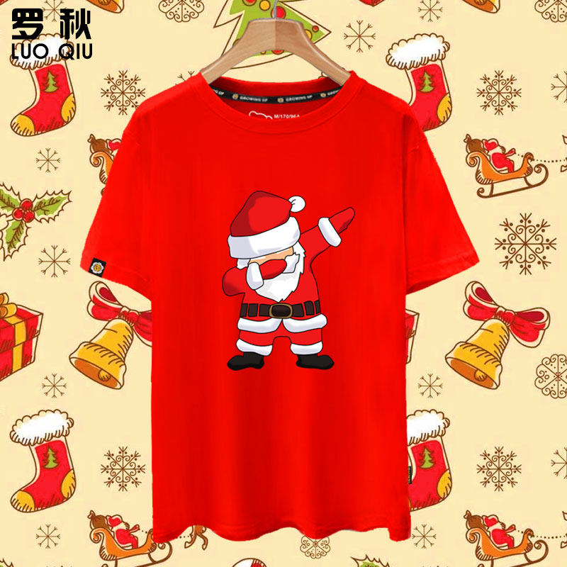 圣诞节圣诞老人姜饼人麋鹿雪花短袖T恤衫男女纯棉半袖衣服可定制