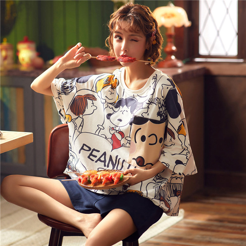 恬穗夏季睡衣女短袖纯棉薄款春秋夏天卡通休闲网红爆款家居服套装