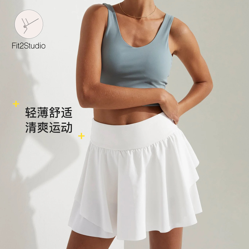 Fitstudio｜Varley夏季高腰收腹内置打底裤网球袋设计半身网球裙