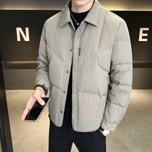 羽绒服男冬季轻薄衬衫式2026新款修身短款鸭绒袄子保暖冬装外套男
