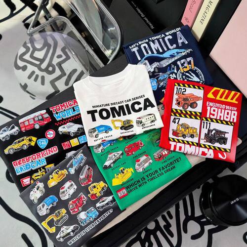 Tomica衣服儿童日系工程车T恤中