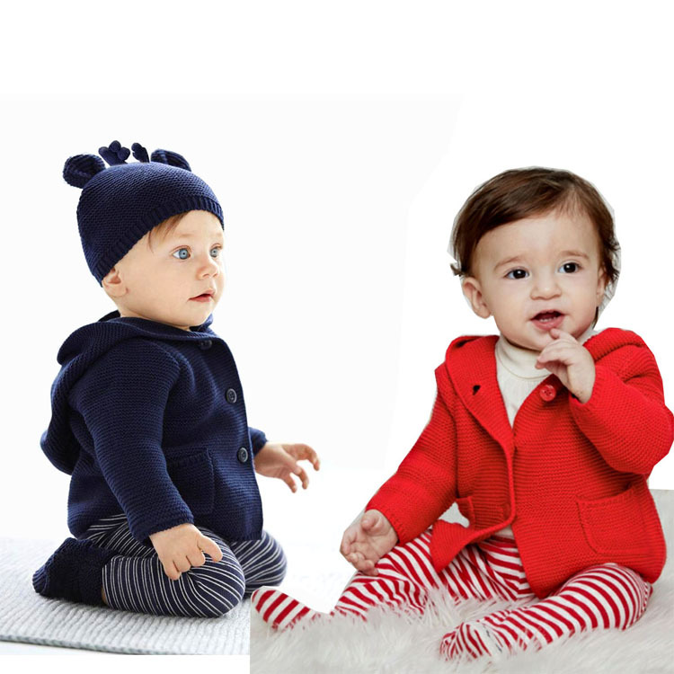 欧美风格跨境货源圣诞麋鹿款童装儿童连帽棉线毛衣开衫758款