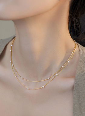 珍珠项链春夏天然小珍珠14k包金项链女百搭感叠戴满天星配饰