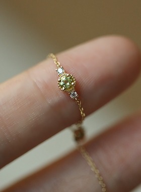 s925小茉莉金橄榄可调节链条纯银戒指女不掉色日系小众感饰品