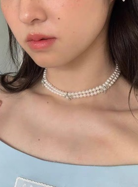 少年的祈祷/ 小众原创感十字架珍珠颈链项链锁骨链颈饰