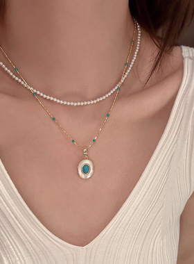 绿松石水晶珍珠项链女叠戴气质优雅施家米珠通勤