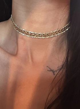 2025年港风复古金属冷淡风超水钻编织颈链choker小众轻奢项圈G