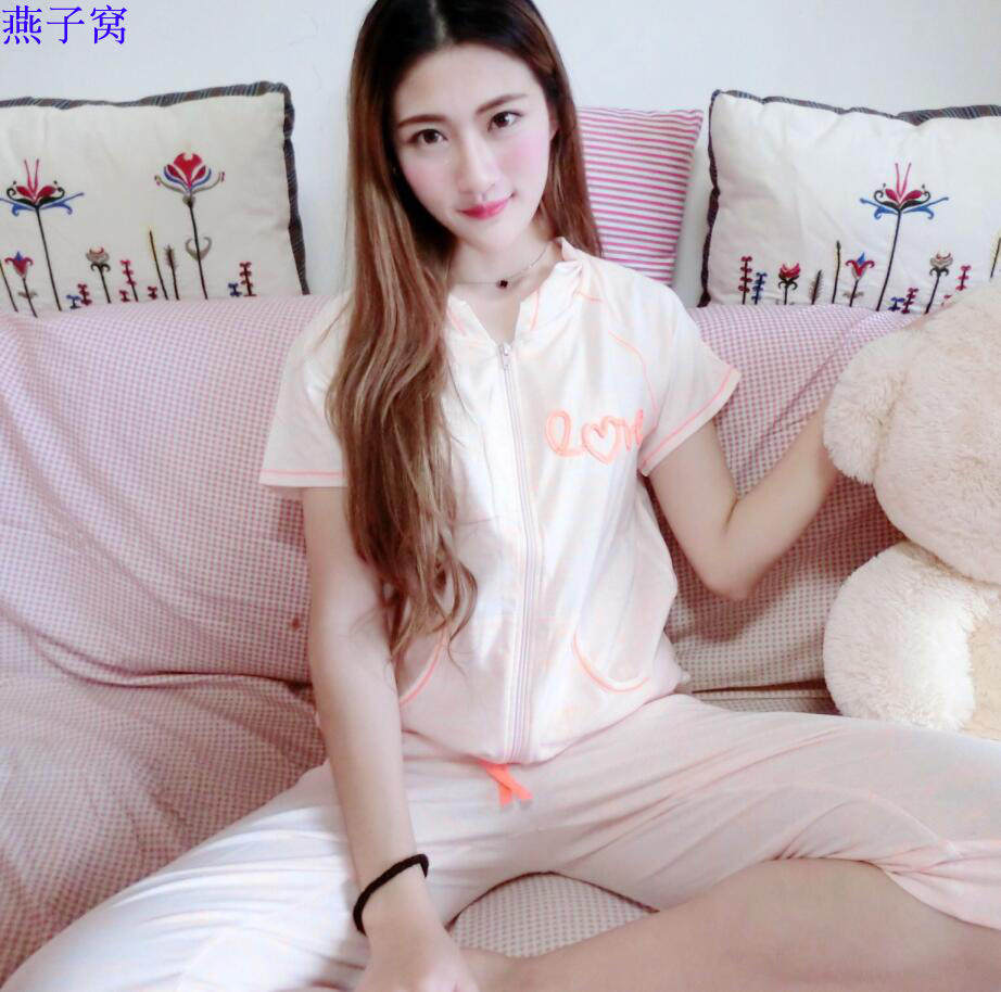 兰卓丽春夏大码短袖带帽休闲服青春纯色宽松家居服七分裤运动衣女