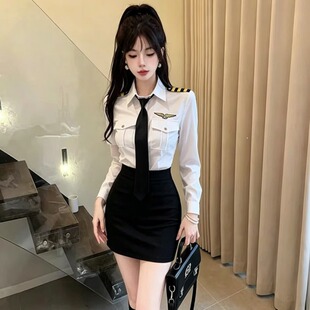 酒店养生沐足女空姐制服修身长袖学院风衬衫包裙足道技师职业套装