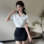 白衬衣包臀裙套装 短袖 修身 酒店水疗足道会所技师工服女OL风职业装