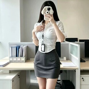 性感职业装办公室秘书OL风短款白衬衫包裙套装女酒店足道技师工服
