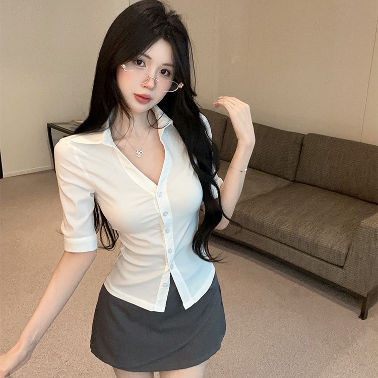酒店前台足浴工服御姐范职业装OL风修身中袖白衬衫包臀半身裙套装