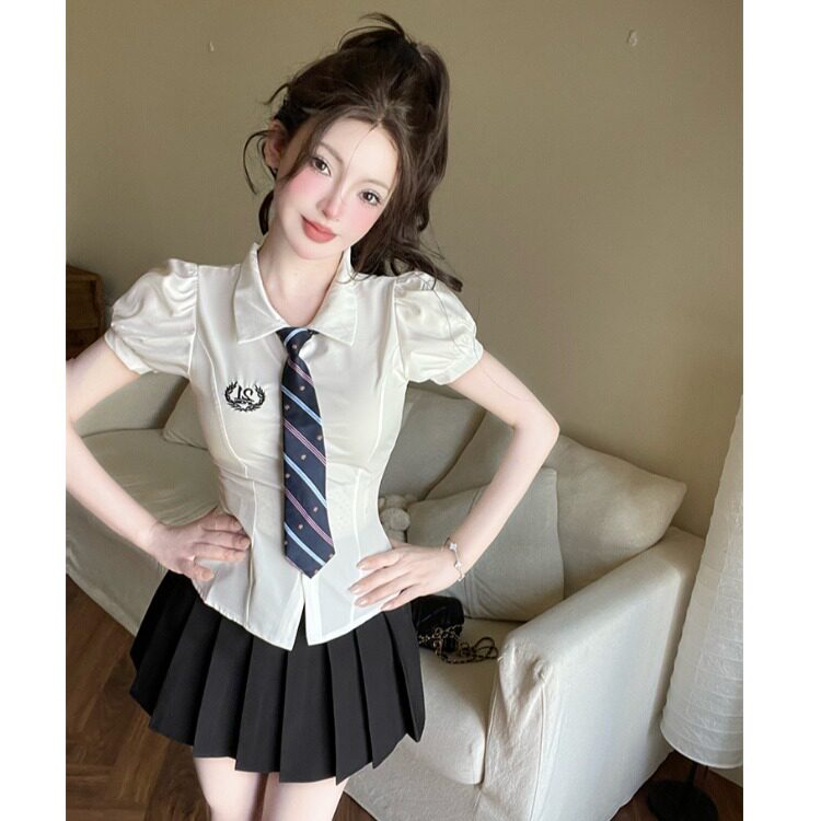 酒吧网咖桌球室辣妹制服纯欲jk收腰短袖衬衫短裙大码足疗技师工衣