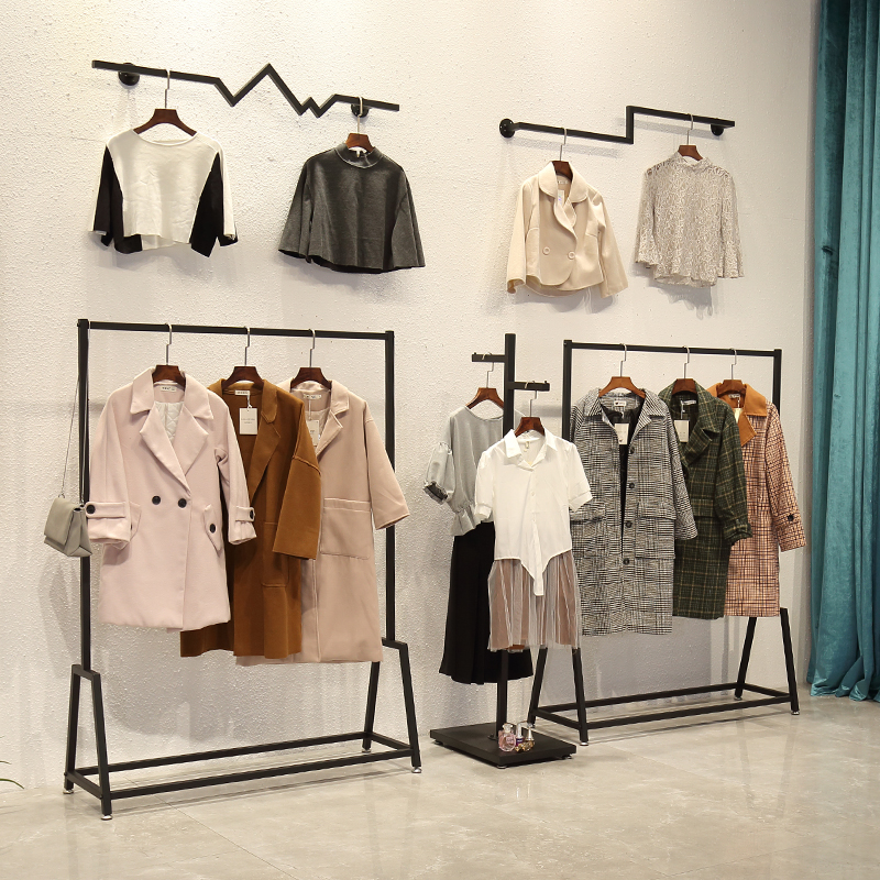 铁艺服装店展示架正挂衣架落地挂衣服的架子上墙服装陈列架货架