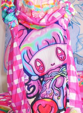 礼物精灵/ LEERROO 原创设计Y2K原宿插画卡通印花宽松格子半身裙