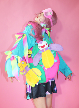 Leerroo 蜜蜂派对 原创设计y2k拼接撞色单肩太空棉大包大容量女包