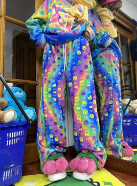 LERROORAINBOW CAT原创y2k猫咪印花休闲裤女秋冬宽松加绒长裤