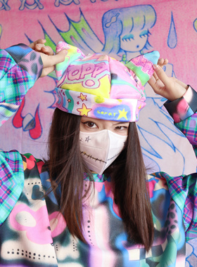 呀比星/LEERROO 亚文化Y2K原创朋克印花猫耳帽帽子加绒可爱