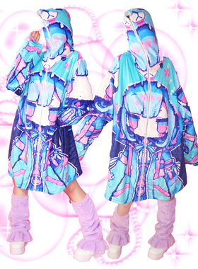 LEERROO蓝莓熊姬/原创设计蓝色外套女装外套冬季新款加绒宽松上衣