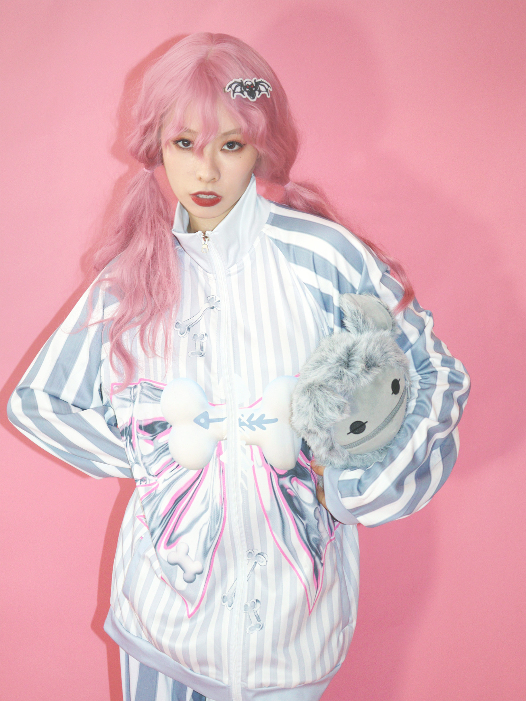 LEERRO2蝴蝶骨/立领条纹卫衣女春秋设计感小众印花外套宽松学院风