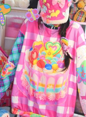 祝你生日快乐！LEERROO原创设计Y2K蛋糕印花格子卫衣上衣秋季女