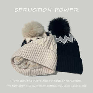 加绒帽子女冬季保暖时尚可爱学生护耳套头帽简约百搭针织帽毛线帽