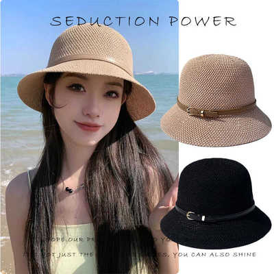 帽子渔夫帽女皮带扣装饰镂空韩版