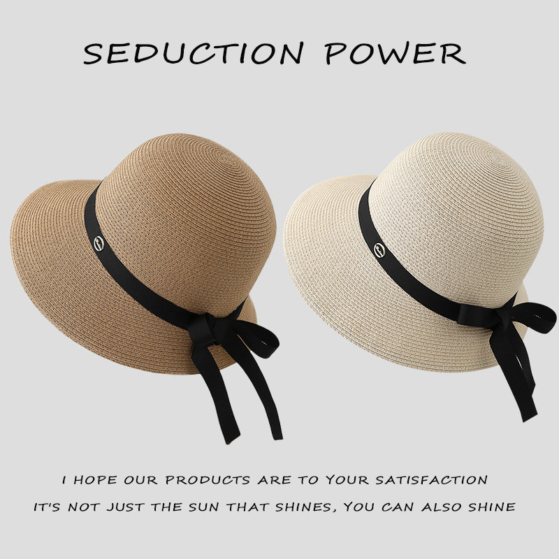 草帽女夏季大檐遮阳渔夫帽子日系时尚出游度假可折叠沙滩帽显脸小