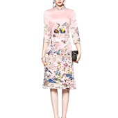 32454刺绣旗袍七分袖 奈昕个性 化私人订制 春红色连衣裙参加儿女婚