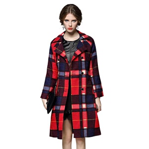 奈昕定制 93929 new coat冬款韩版正品潮流中长款双排扣格子风衣