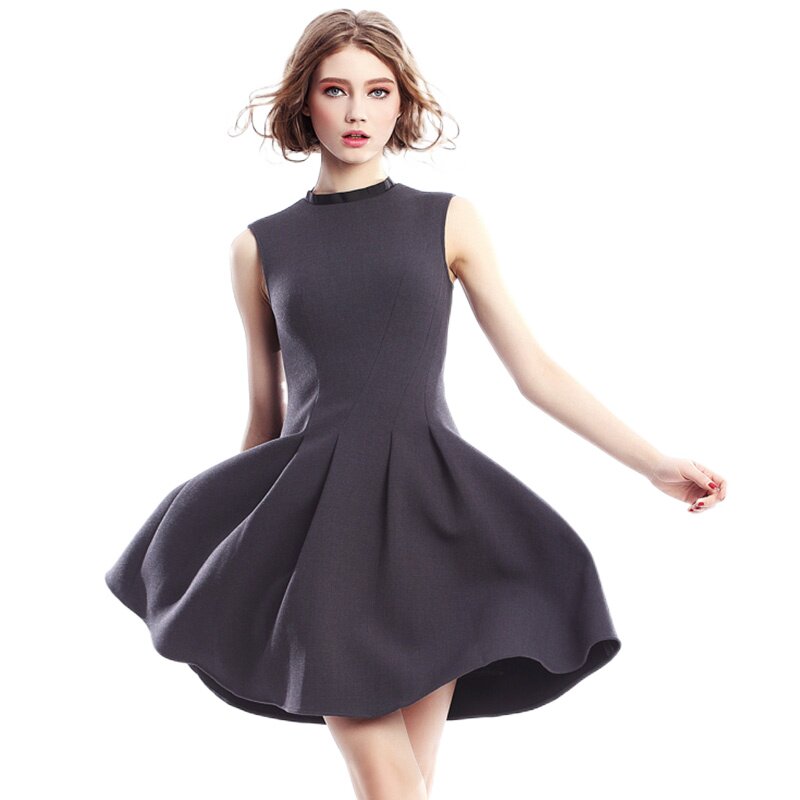 奈昕让您穿着好看个性化私人订制 1006收腰正品立领小黑裙无袖纯